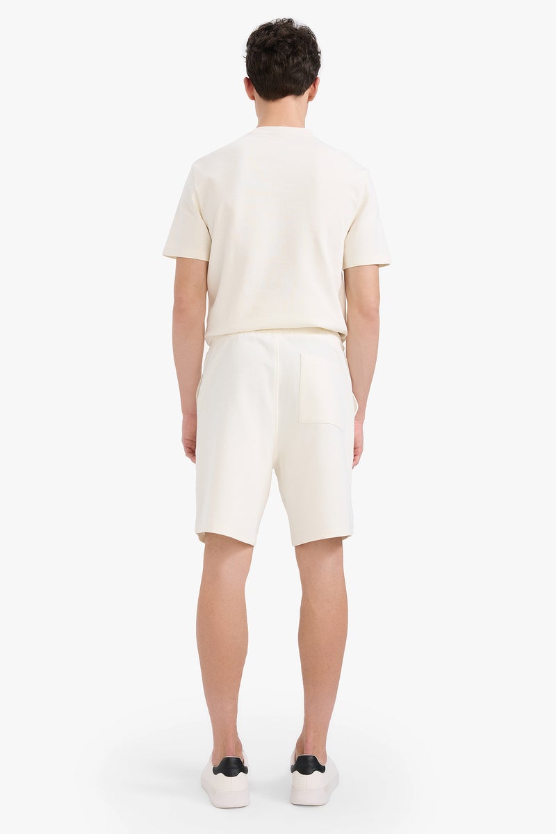DeFacto White Man Regular Fit Textured Tie Waist Shorts Casual - Image 4